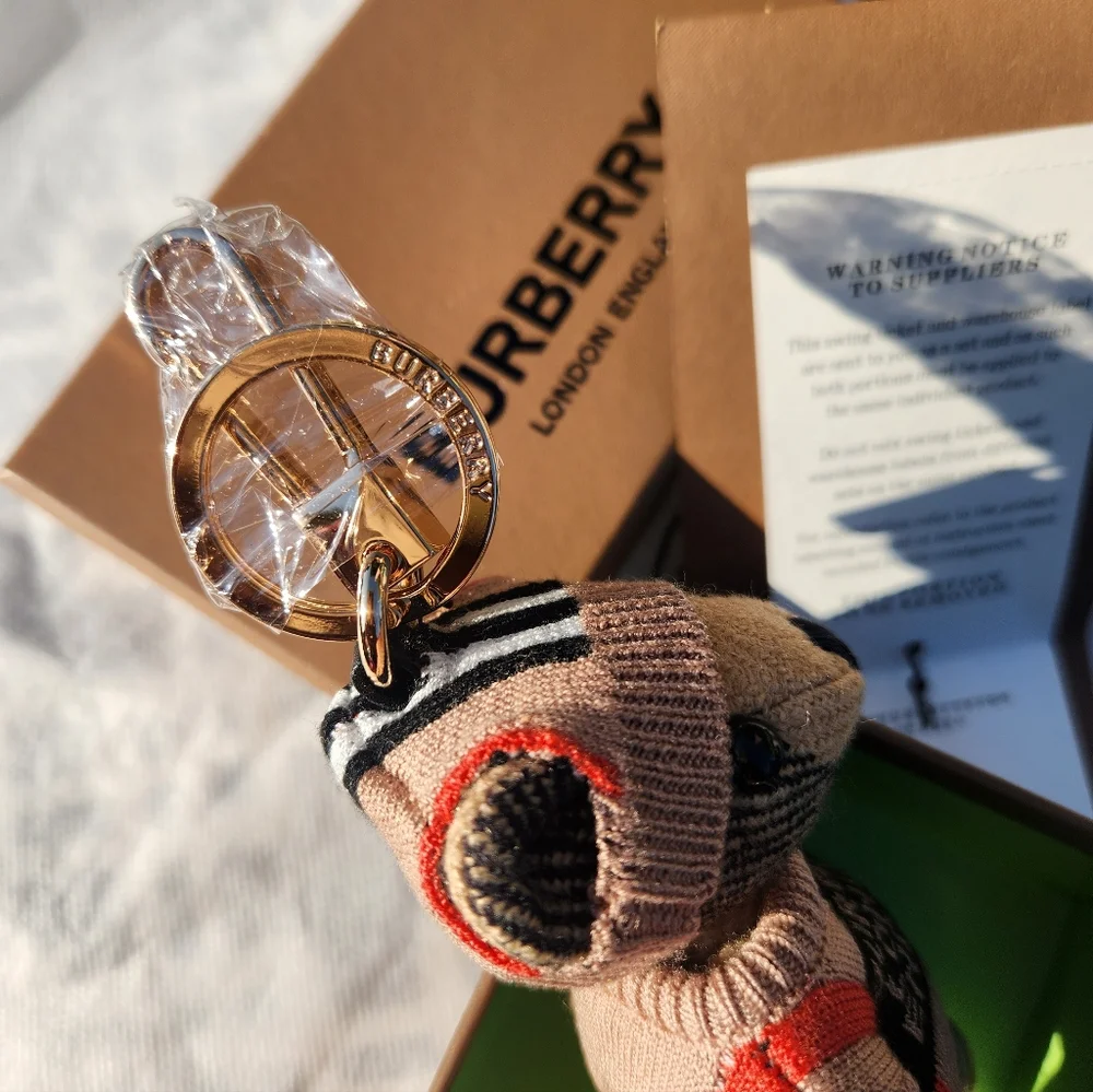Burberry Striped Sweater Teddy Bear Keychain NIB - Picture 4 of 12